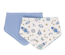 Load image into Gallery viewer, All4 Ella - Bandana Bibs - Reversible - BLAST OFF, BEEP BEEP, FOREST FRIENDS, DOG BREEDLIGHTNING, OUTERSPACE,LINED VEHICLE, SAGE DINO