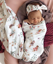 Load image into Gallery viewer, Snuggle Hunny Organic Jersey Baby wrap set, Rose Bud, Taking Flight, Alice's Tea Party, Fairy Garden, Little Racer, Lilac skies