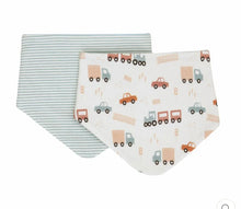 Load image into Gallery viewer, All4 Ella - Bandana Bibs - Reversible - BLAST OFF, BEEP BEEP, FOREST FRIENDS, DOG BREEDLIGHTNING, OUTERSPACE,LINED VEHICLE, SAGE DINO