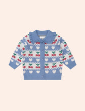 Load image into Gallery viewer, Hux Baby - Cherry Heart Frill Collar Knit Cardigan - Blue Multi