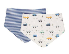 Load image into Gallery viewer, All4 Ella - Bandana Bibs - Reversible - BLAST OFF, BEEP BEEP, FOREST FRIENDS, DOG BREEDLIGHTNING, OUTERSPACE,LINED VEHICLE, SAGE DINO