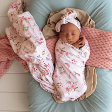 Load image into Gallery viewer, Snuggle Hunny Organic Jersey Baby wrap set, Rose Bud, Taking Flight, Alice's Tea Party, Fairy Garden, Little Racer, Lilac skies