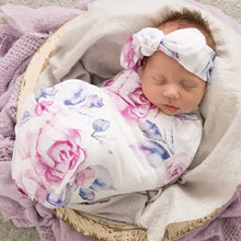 Load image into Gallery viewer, Snuggle Hunny Organic Jersey Baby wrap set, Rose Bud, Taking Flight, Alice's Tea Party, Fairy Garden, Little Racer, Lilac skies