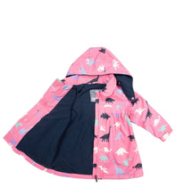 Load image into Gallery viewer, Korango Girl Dinosaurs Colour Changing Raincoat - Navy or Hot Pink
