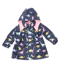 Load image into Gallery viewer, Korango Girl Dinosaurs Colour Changing Raincoat - Navy