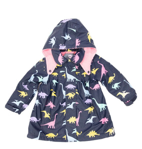 Korango Girl Dinosaurs Colour Changing Raincoat - Navy or Hot Pink