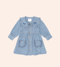 Load image into Gallery viewer, Hux Baby - Vintage Bow Collar Denim Dress - Blue Stripe
