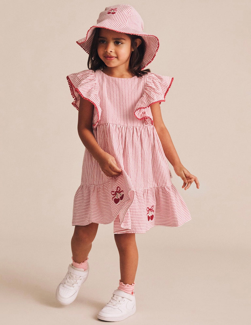Hux Baby - Cherry Pie stripe Dress - Cherry/almond milk