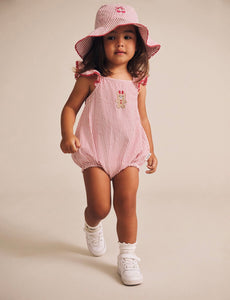 Hux Baby - Gingerbread Frill Playsuit - Cherry/Almond Milk