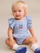 Load image into Gallery viewer, Hux Baby Dusty Blue Gingham Bow Romper
