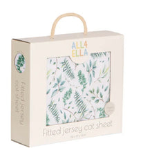 Load image into Gallery viewer, All4 Ella Jersey Cot Sheets -  Leaves - PRESENETED IN A BOX
