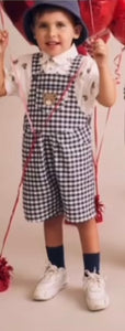 Hux Baby - Check Short Overalls - Indigo/Almond Milk