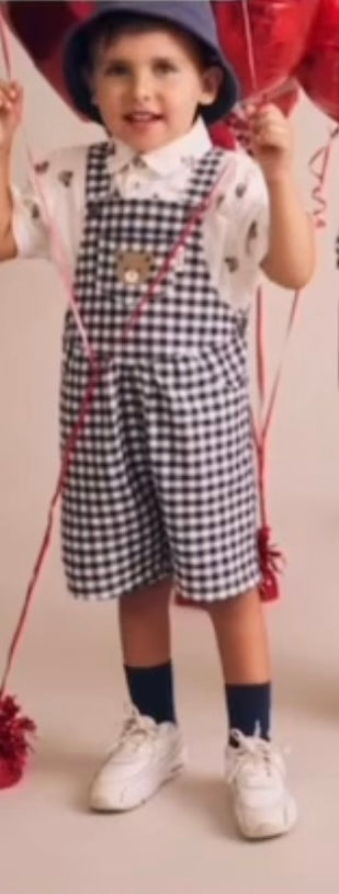 Hux Baby - Check Short Overalls - Indigo/Almond Milk