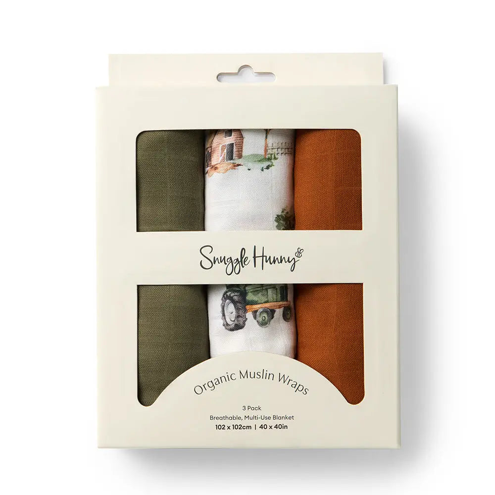Snuggle Hunny 3 pack Muslin Wraps - Dog Park,Blushing Beauty or Diggers