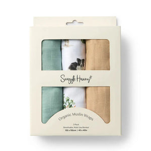 Snuggle Hunny 3 pack Muslin Wraps - Dog Park,Blushing Beauty or Diggers