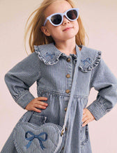 Load image into Gallery viewer, Hux Baby - Vintage Bow Collar Denim Dress - Blue Stripe

