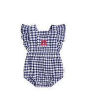 Load image into Gallery viewer, Hux Baby - Frilly Playsuit - Cherry Pie Check - Indigo/Almond Milk
