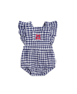 Hux Baby - Frilly Playsuit - Cherry Pie Check - Indigo/Almond Milk