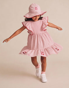 Hux Baby - Cherry Pie stripe Dress - Cherry/almond milk