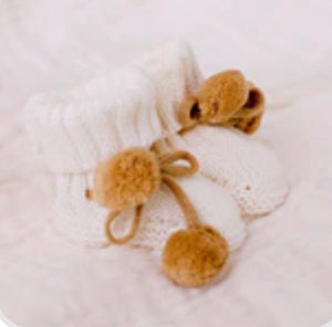 Confetti Kidz - Pom Pom Botties - White/Caramel tie
