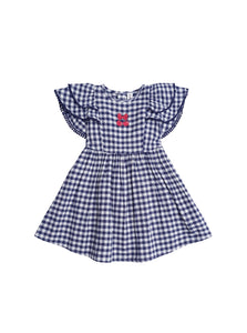 Hux Baby - Cherry Pie Frill Dress Check - Indigo/Almond Milk