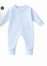 Load image into Gallery viewer, Confetti Kidz - Soft Blue Ribbed Zipsuit
