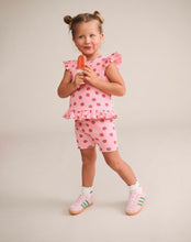 Load image into Gallery viewer, Hux Baby - Strawberry Print Rib Peplum Tee - Strawberry
