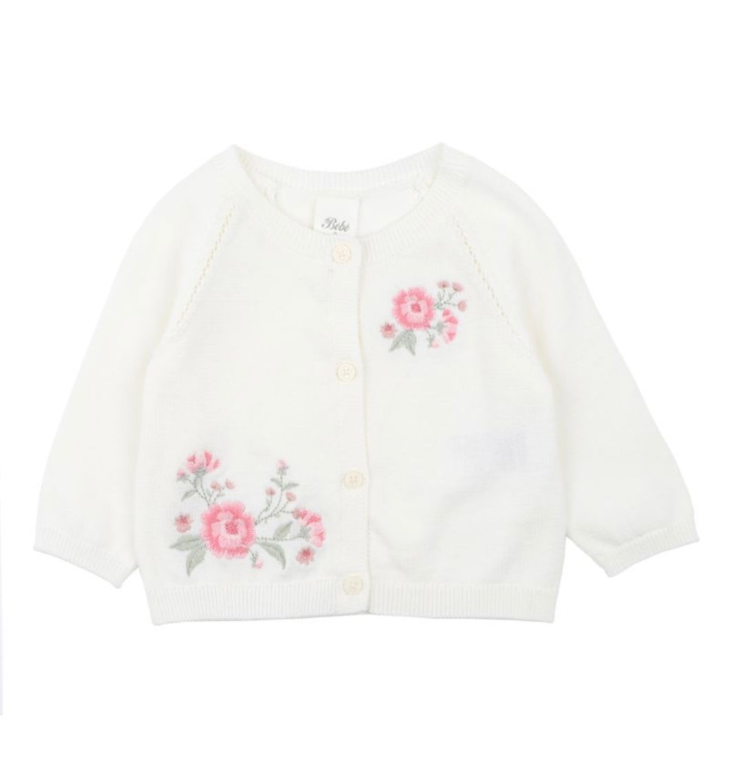 Bebe - Evie Embroidered Knitted Cardigan - Cloud