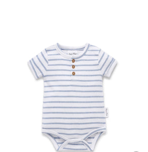 Aster & Oak Blue Stripe Rib Henley Onesie/Bodysuit