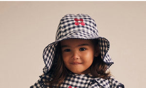 Hux Baby - Frilly Sunhat - Cherry Pie Check - Indigo/almond milk