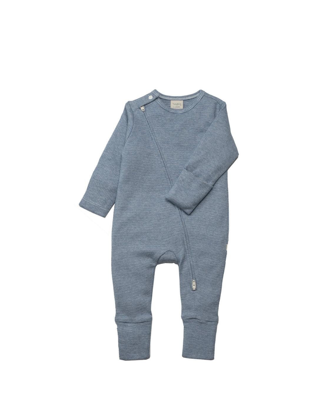 Tiny Twig - Organic Cotton Long Sleeve Zipsuit - Sapphire Bunnies or Sapphire Stripes