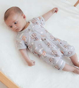 Aster & Oak - Flying Friends Short Sleeve Zip Romper - Blue