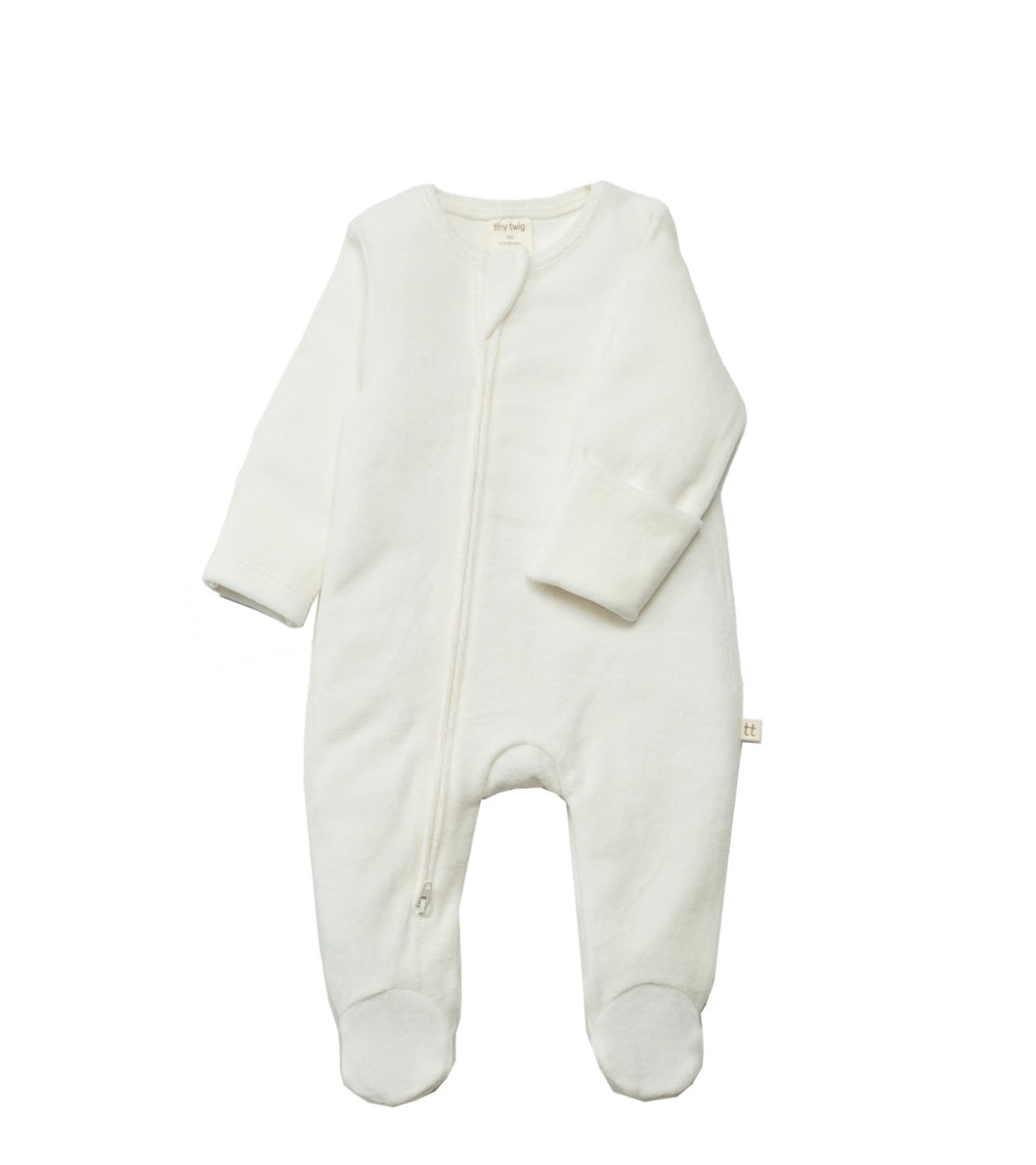 Tiny Twig Size Zipsuit with Feet - Velour Snow White