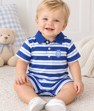 Load image into Gallery viewer, Milky - Blue Stripe Rugby Romper
