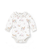 Load image into Gallery viewer, Aster &amp; Oak Whimsy Woods Ruffle Onesie - White
