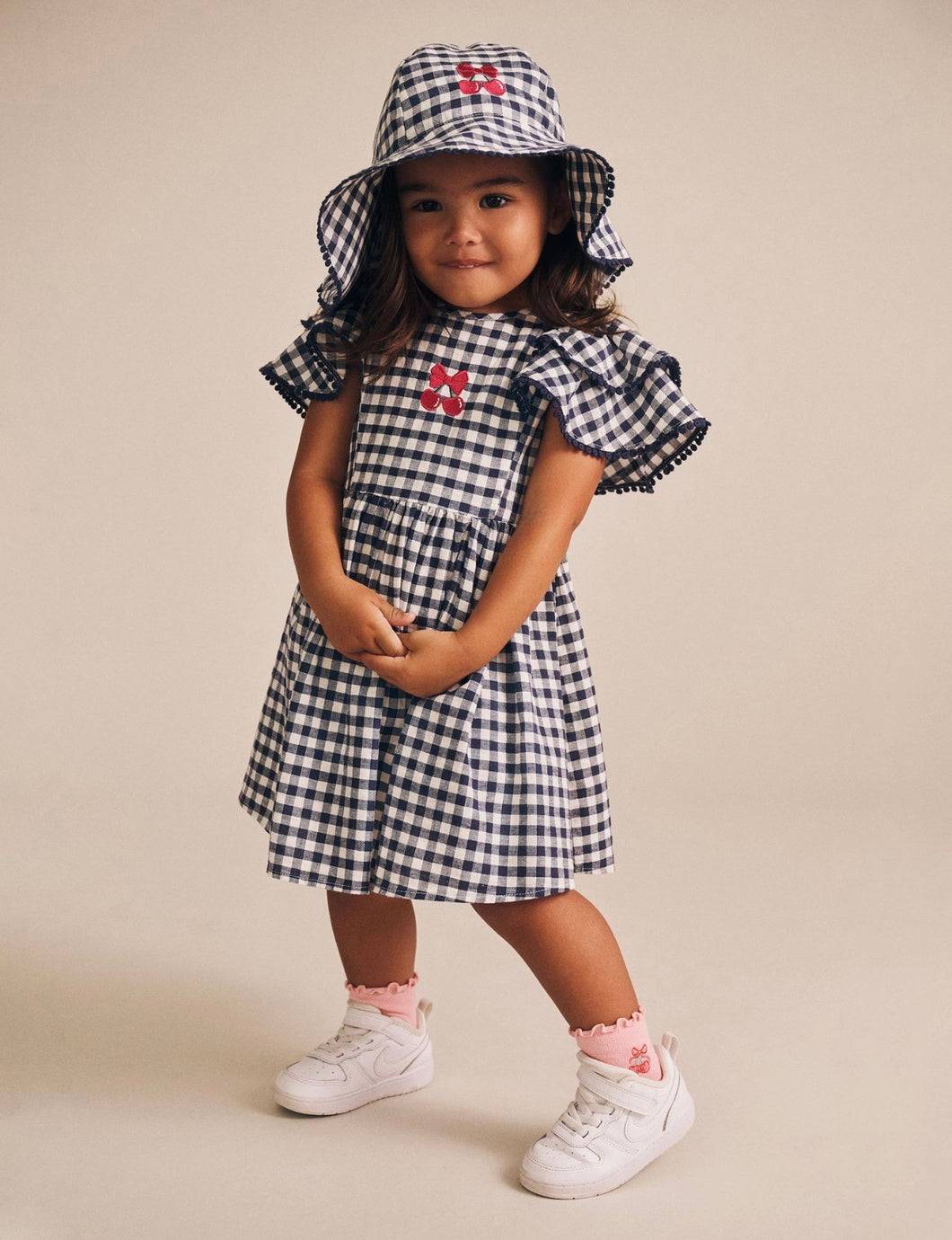 Hux Baby - Cherry Pie Frill Dress Check - Indigo/Almond Milk