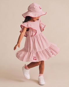 Hux Baby - Cherry Pie stripe Dress - Cherry/almond milk