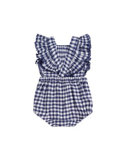 Load image into Gallery viewer, Hux Baby - Frilly Playsuit - Cherry Pie Check - Indigo/Almond Milk
