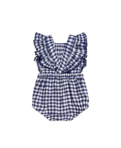 Hux Baby - Frilly Playsuit - Cherry Pie Check - Indigo/Almond Milk