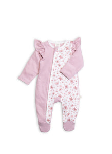 Tiny Twig Rose Stripes/Butterfly - Frill side Zipsuit - long sleeve