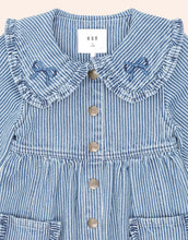 Load image into Gallery viewer, Hux Baby - Vintage Bow Collar Denim Dress - Blue Stripe
