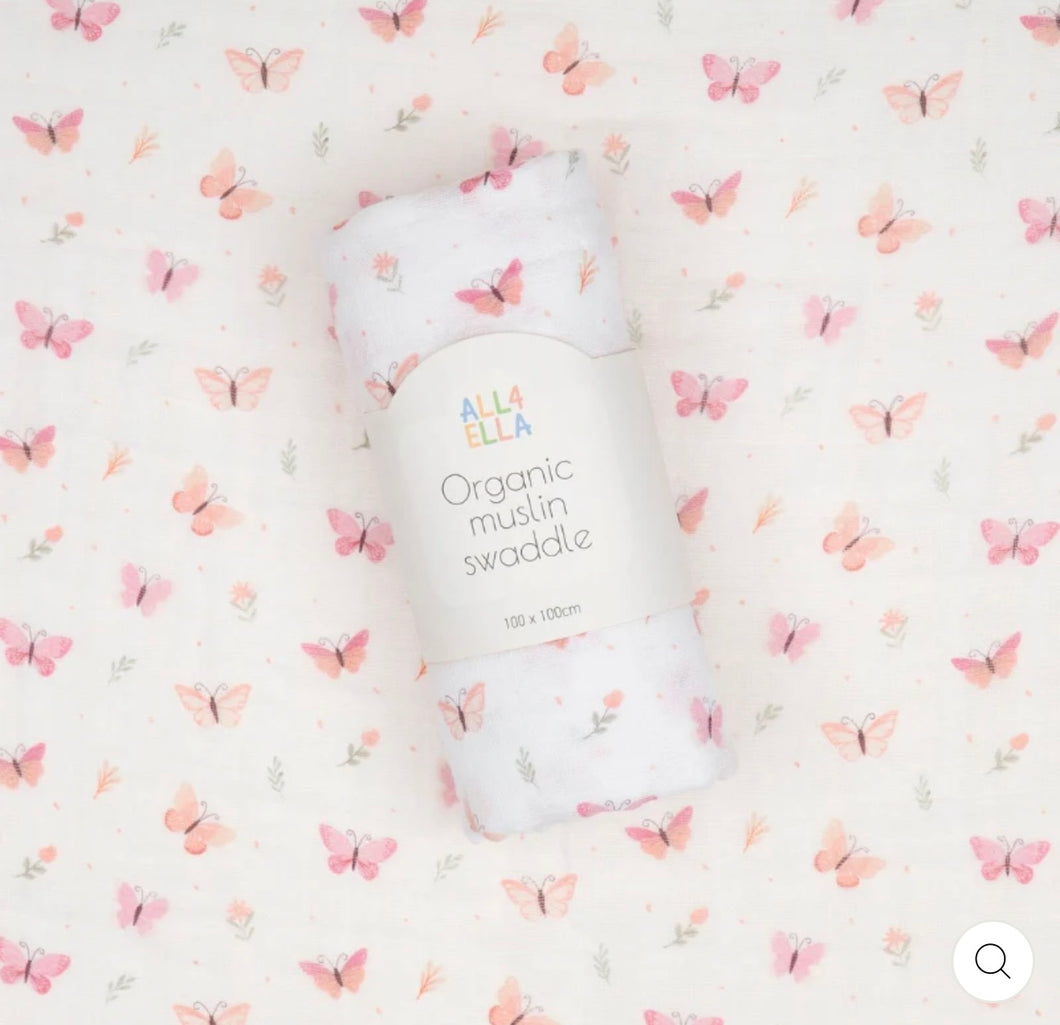 All4 Ella - Muslin Swaddle - Sweet Butterfly