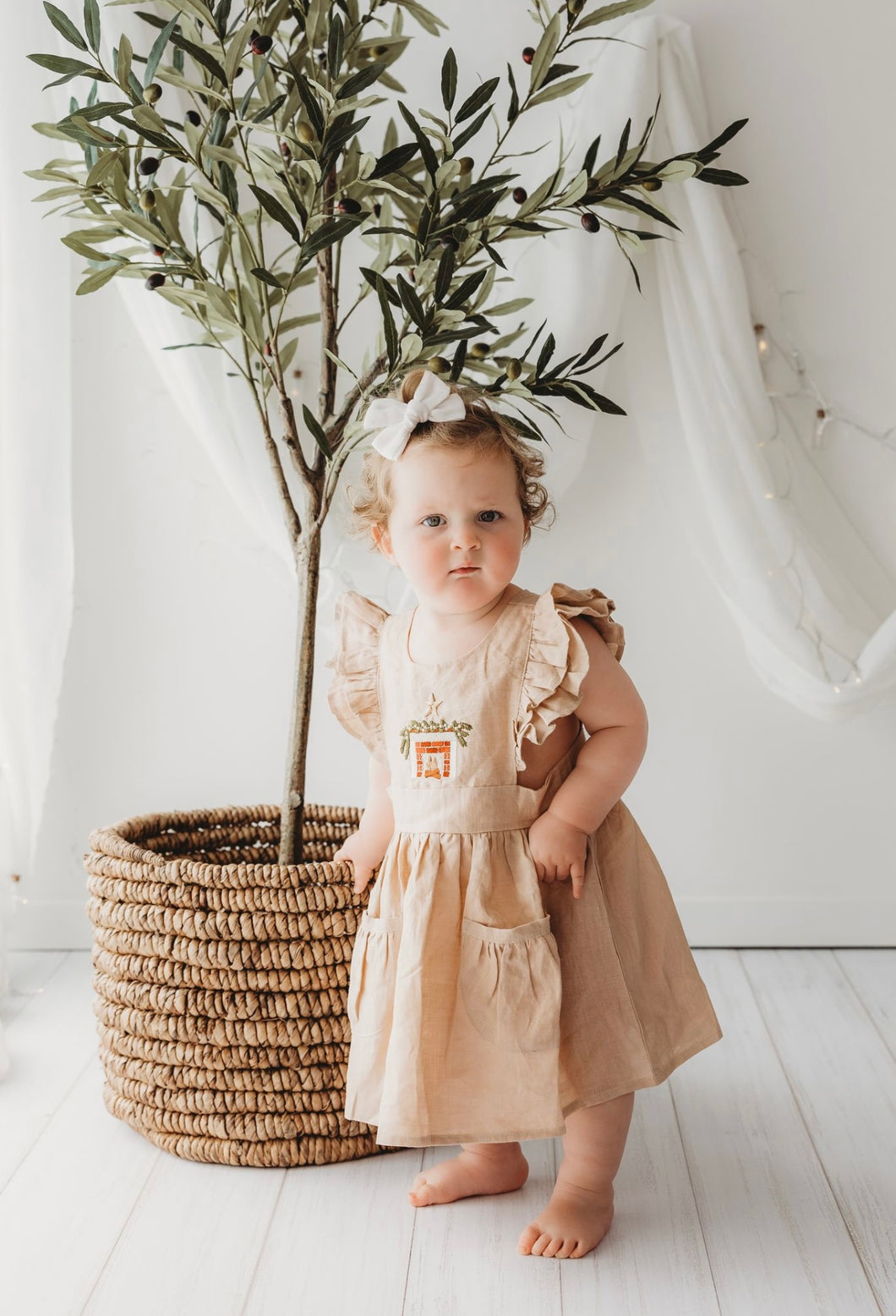 Child Of Mine - Embroidered Linen - Oak Dress