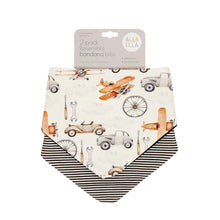 Load image into Gallery viewer, All4 Ella - Bandana Bibs - Reversible - PLANES,LIGHTNING, OUTERSPACE,LINED VEHICLE,WHALE POD,SAGE DINO OR DOG BREED
