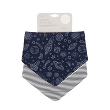 Load image into Gallery viewer, All4 Ella - Bandana Bibs - Reversible - PLANES,LIGHTNING, OUTERSPACE,LINED VEHICLE,WHALE POD,SAGE DINO OR DOG BREED
