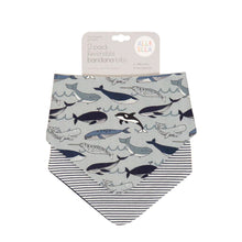 Load image into Gallery viewer, All4 Ella - Bandana Bibs - Reversible - PLANES,LIGHTNING, OUTERSPACE,LINED VEHICLE,WHALE POD,SAGE DINO OR DOG BREED
