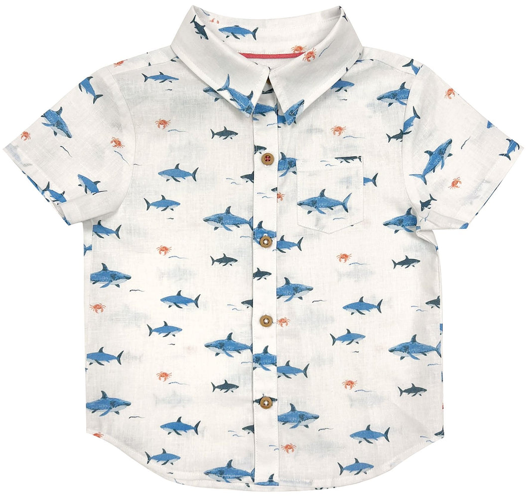 Albetta- Ocean Print Linen Shirt