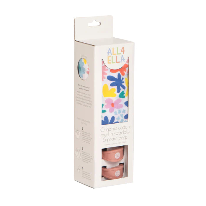 All4 Ella -  Muslin wrap & 2 Pram Peg Box set - Bright Floral