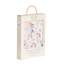 Load image into Gallery viewer, All4 Ella - Jersey wrap &amp; Beanie Set - Soft Floral, Rainbow or Outer Space
