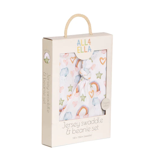 All4 Ella - Jersey wrap & Beanie Set - Soft Floral, Rainbow or Outer Space